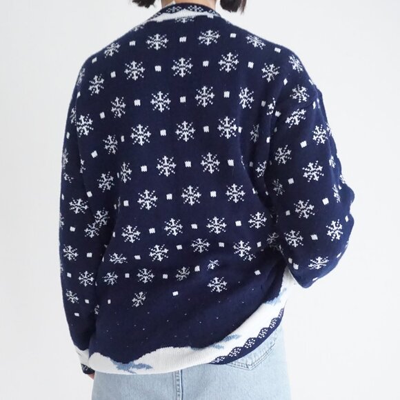 Vintage Nutcracker Navy Snowman Christmas Knit Sweater Fair Isle Holiday M - Picture 2 of 9